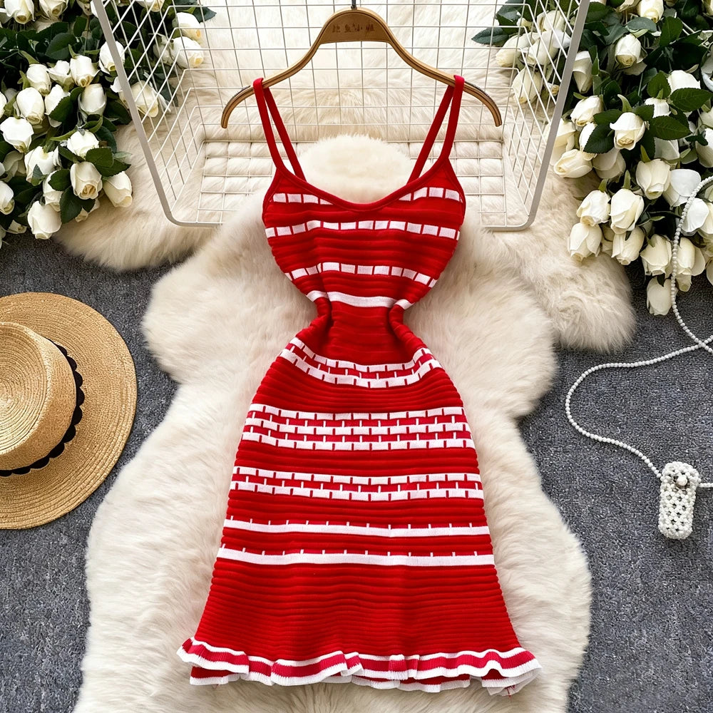 Geometric Pattern Short Knit Summer Dress