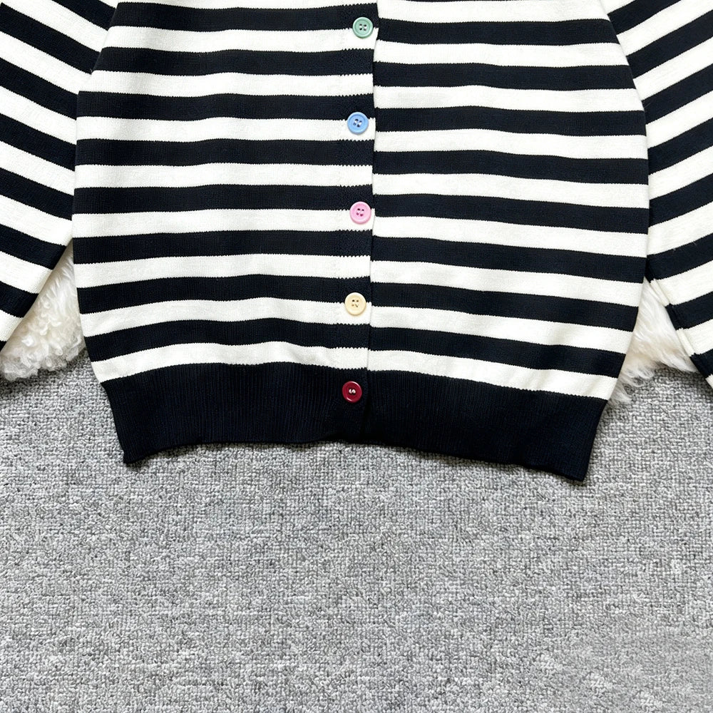 Striped Knit Button Cardigan