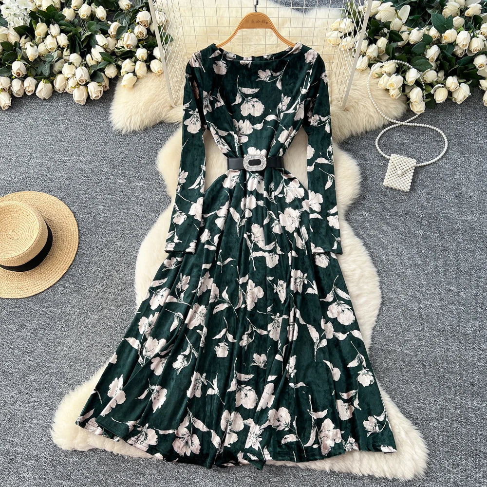 Print Long Sleeve Vintage Party Dress