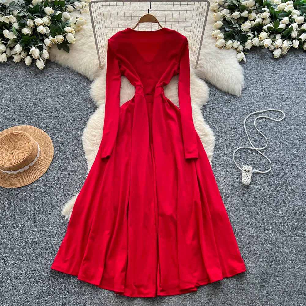 Sequin Spliced Long Sleeve A-Line Dress