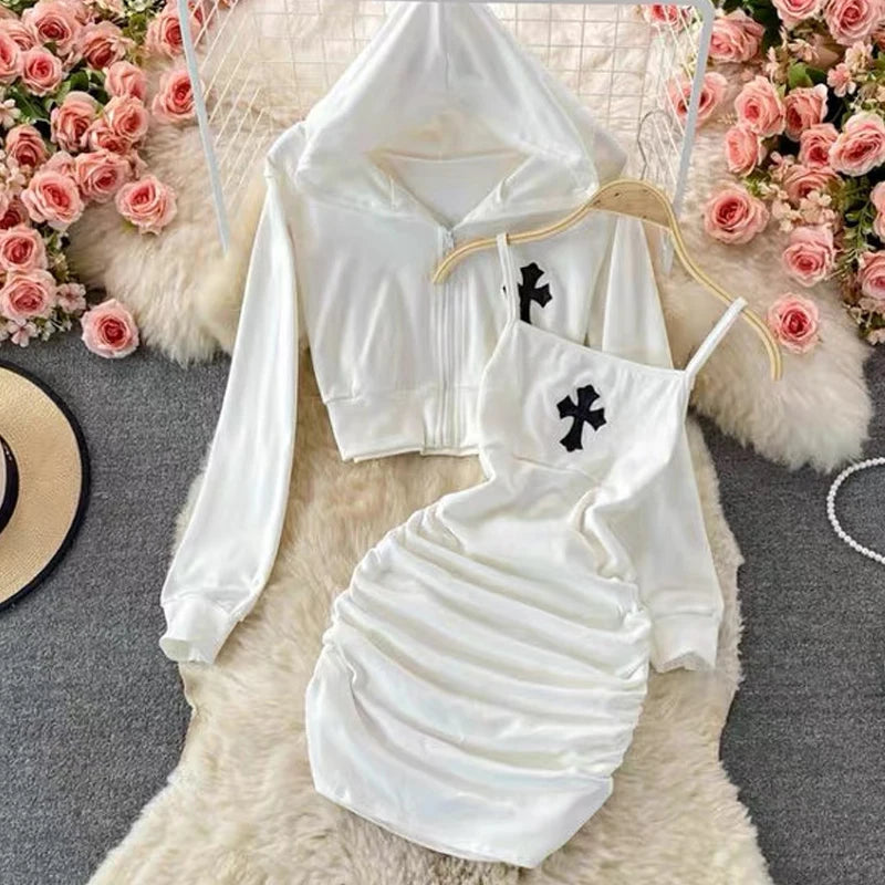 Hooded Jacket and Slip Mini Dress Set