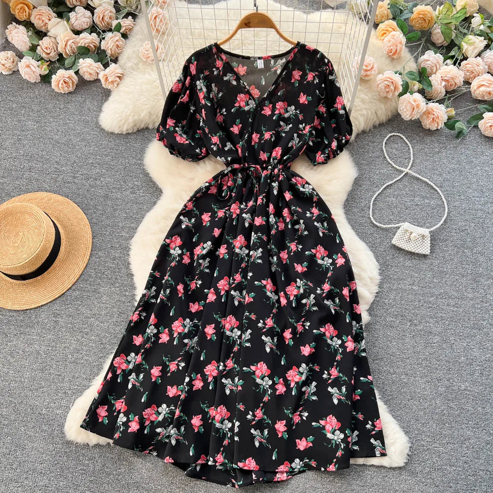 Floral Drawstring Waist Maxi Dress