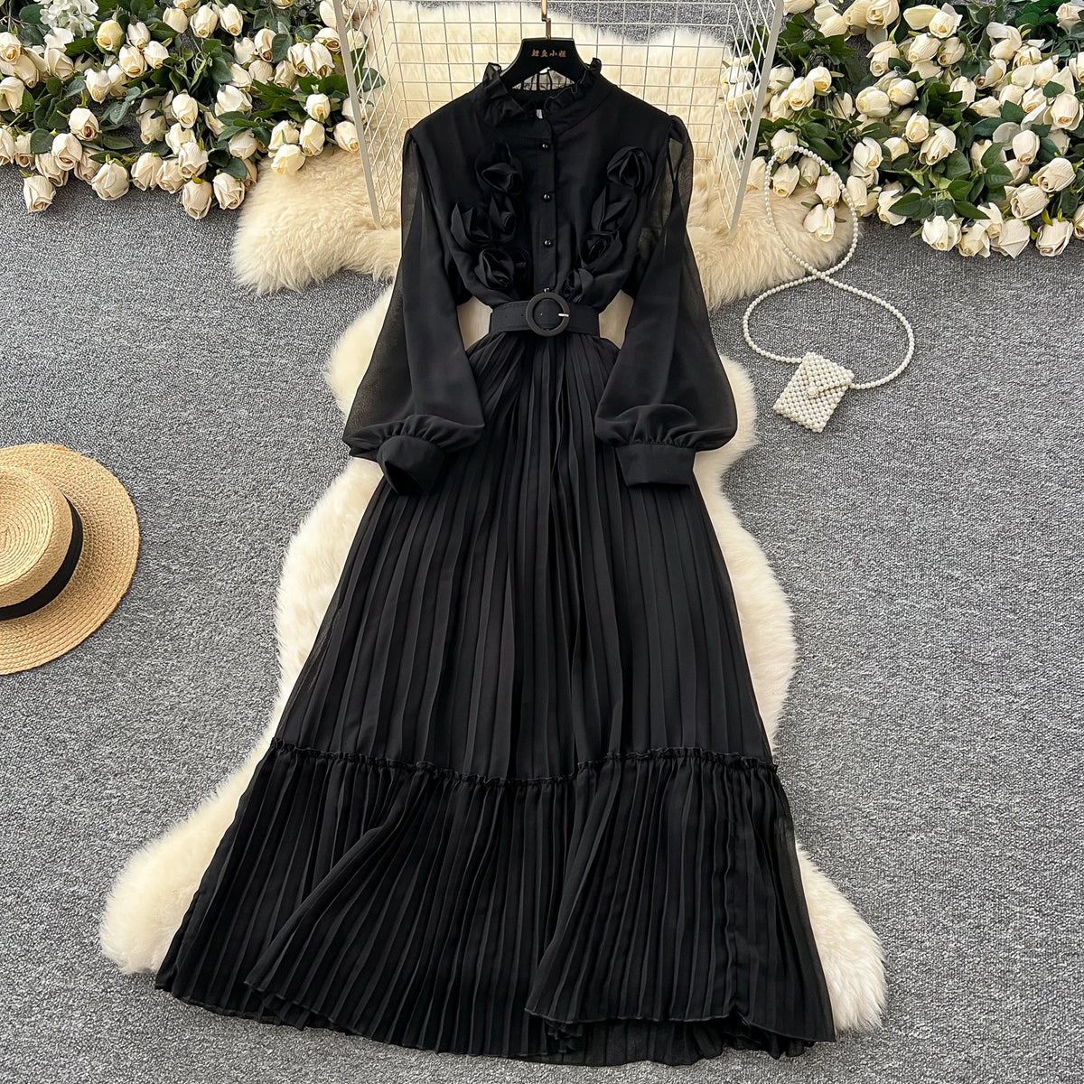 3D Floral Chiffon Ruched Dress