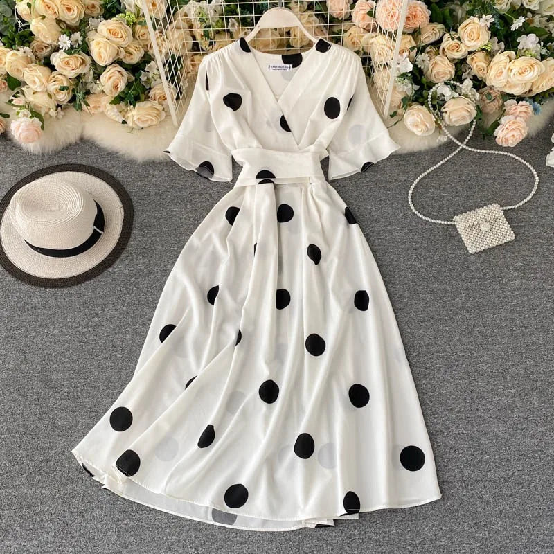 Polka Dot V-Neck Maxi Beach Dress