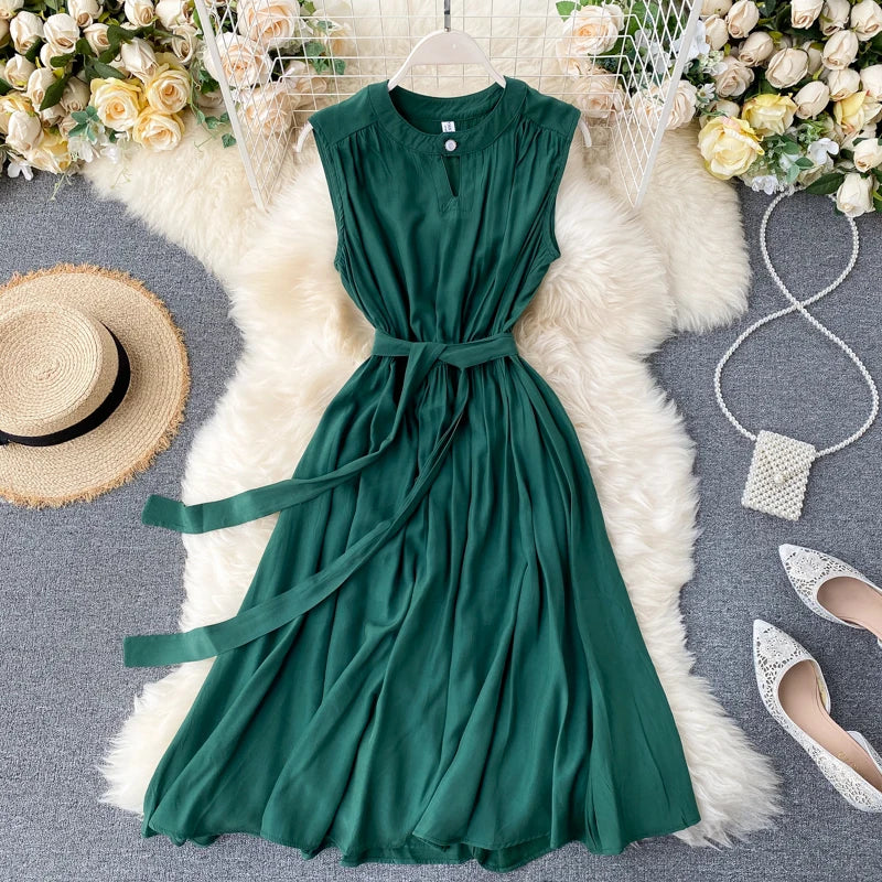 Black Sleeveless Sash Dress