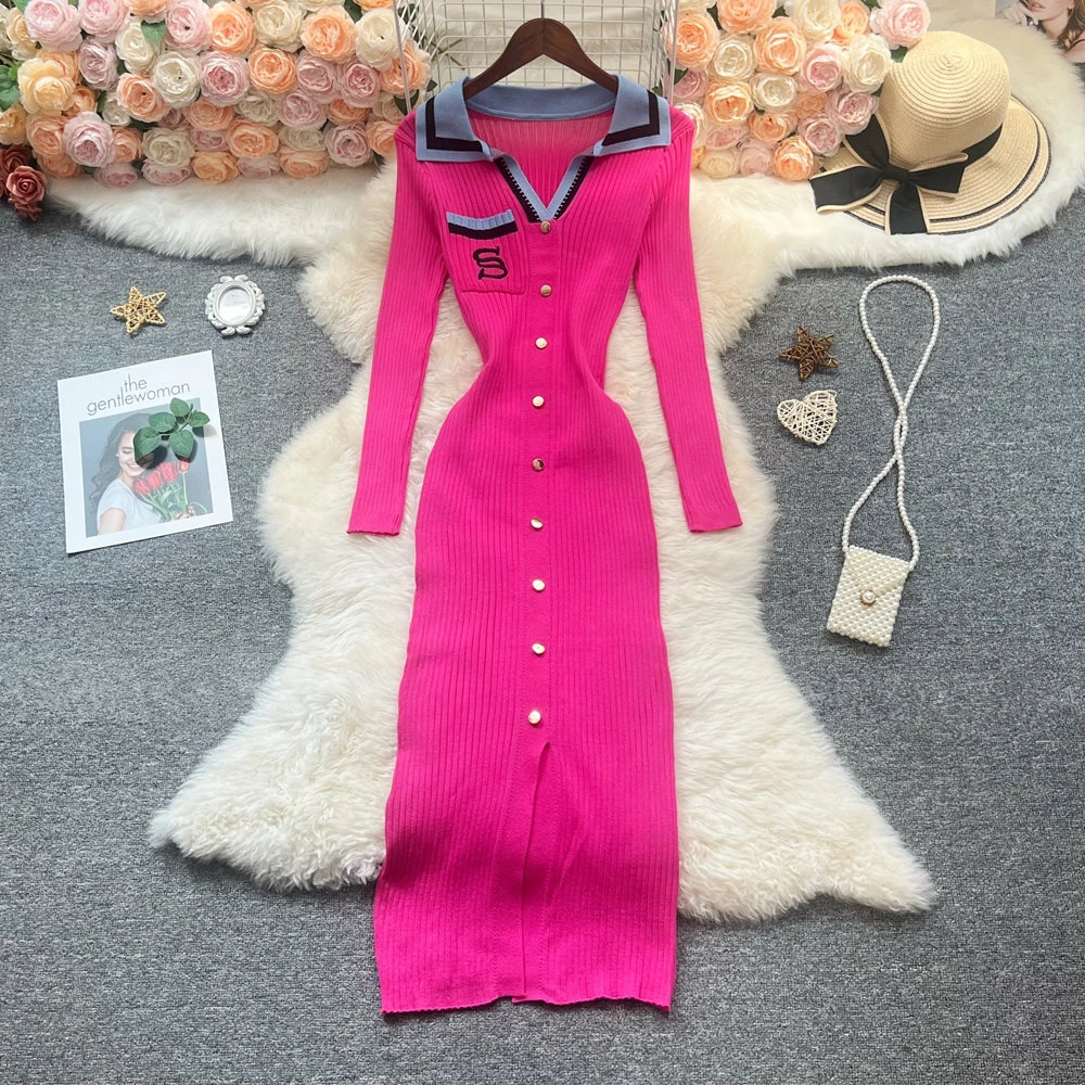 Embroidered Knit Bodycon Maxi Dress