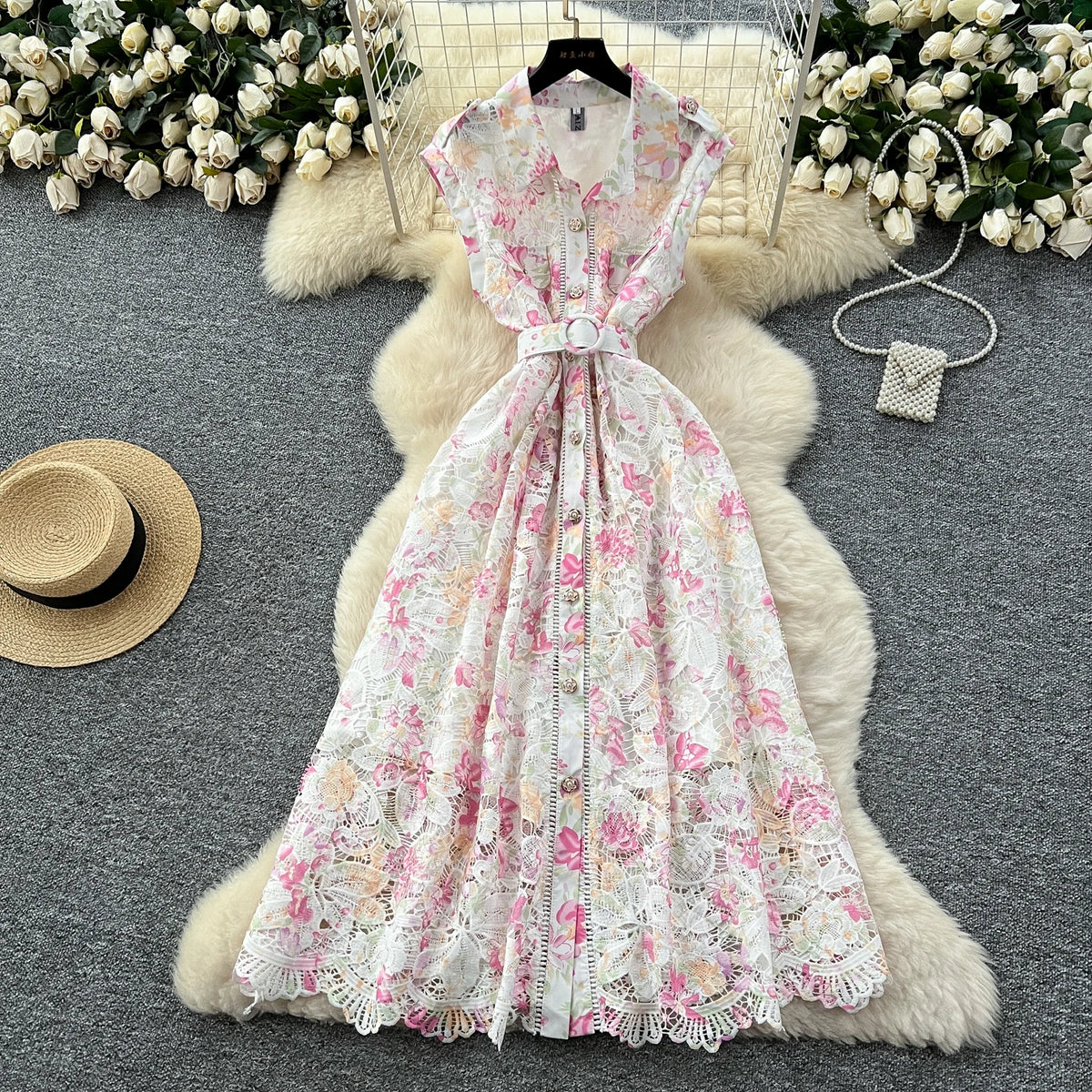 Crochet Floral Button Maxi Sundress