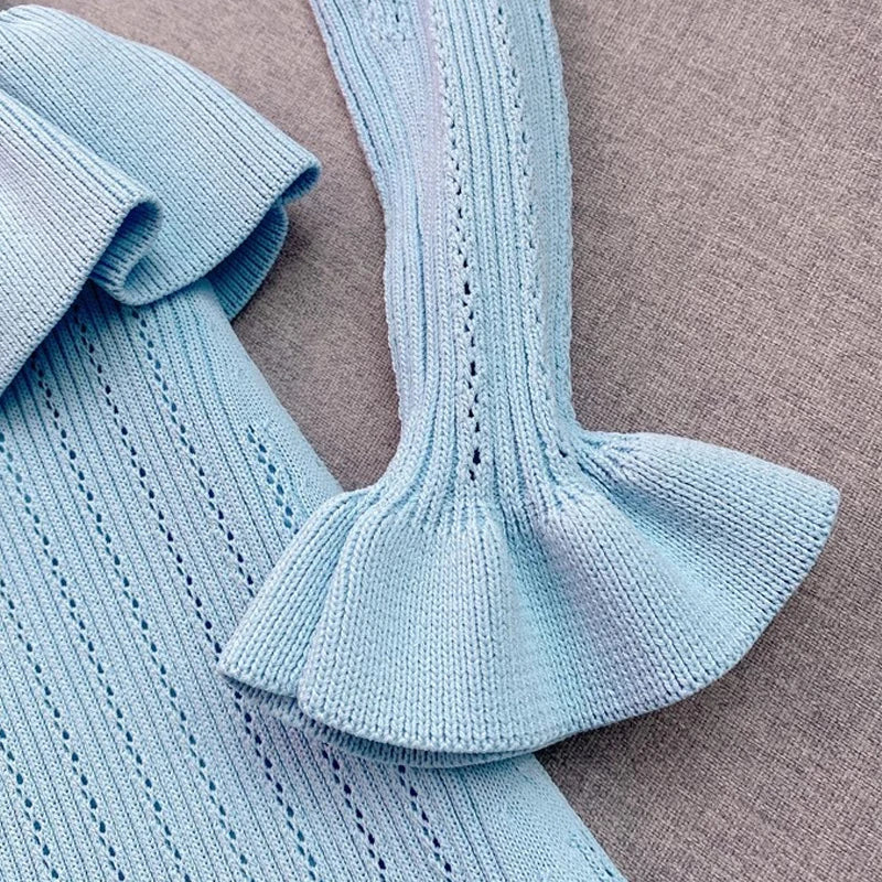 Ruffled V-Neck Knit Bodycon Maxi Dress