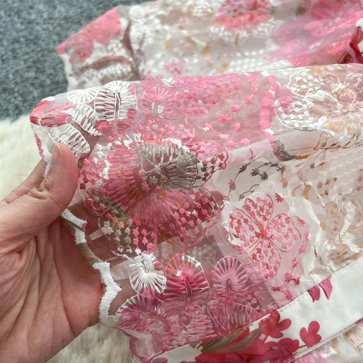 Floral Embroidered Puff Sleeve Tulle Mini Dress