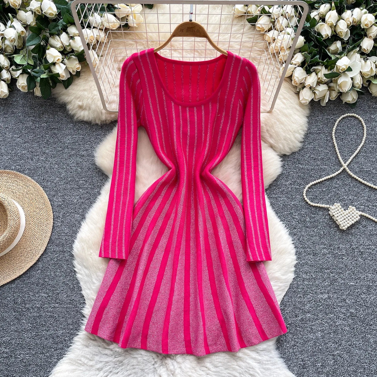 Striped Knit A-Line Dress