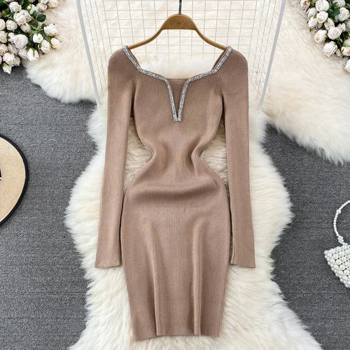 Glitter Knit V-Neck Bodycon Dress