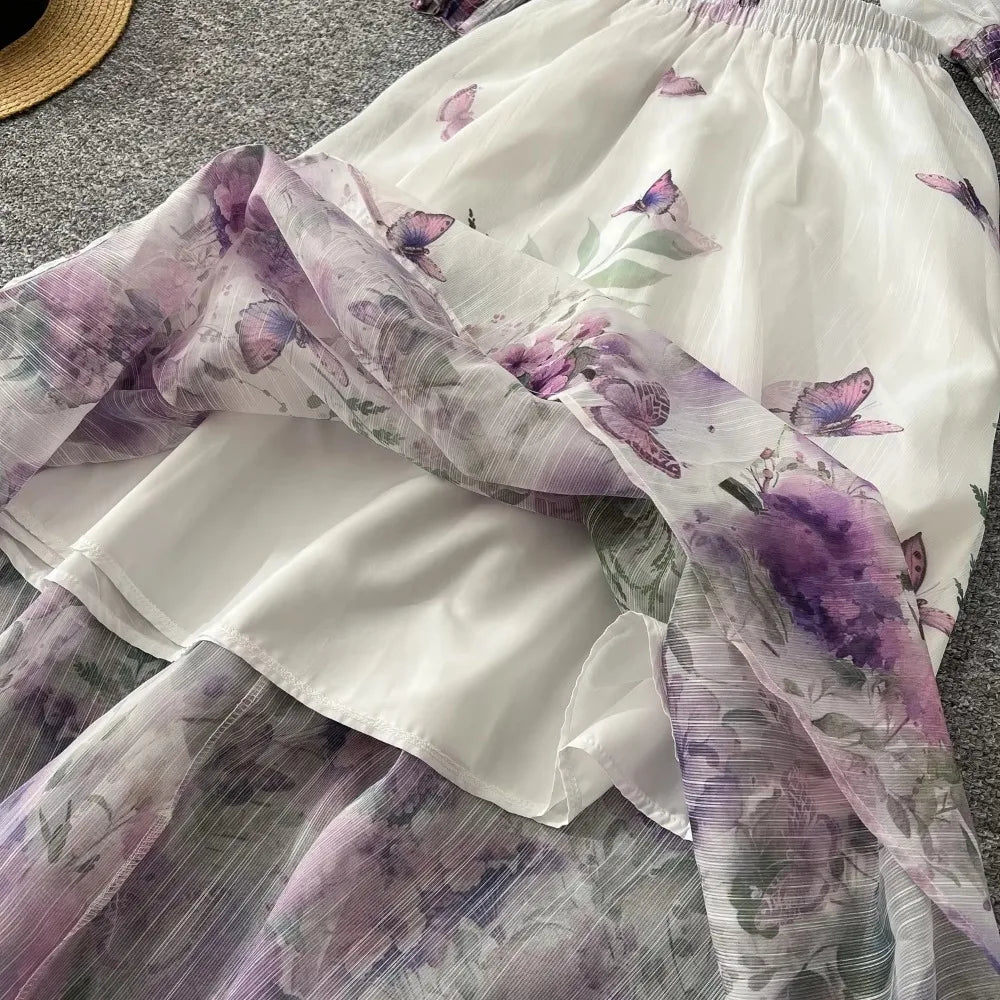 Print Lantern Sleeve Top and Maxi Skirt Set