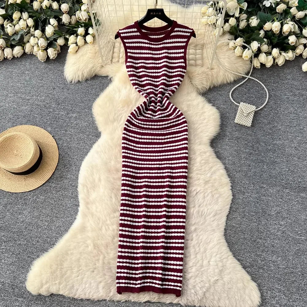 Striped Sleeveless Knit Maxi Tank Dress