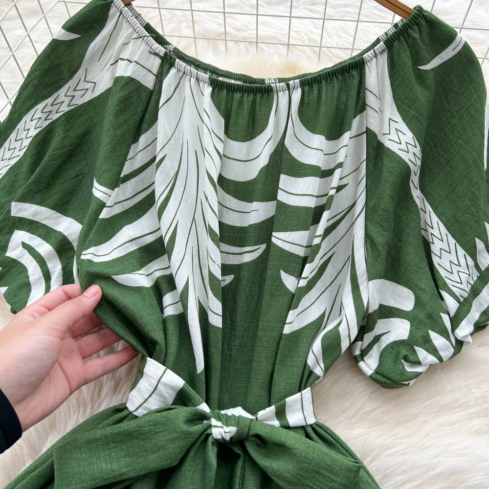 Puff Sleeve High Waist Boho Sundress