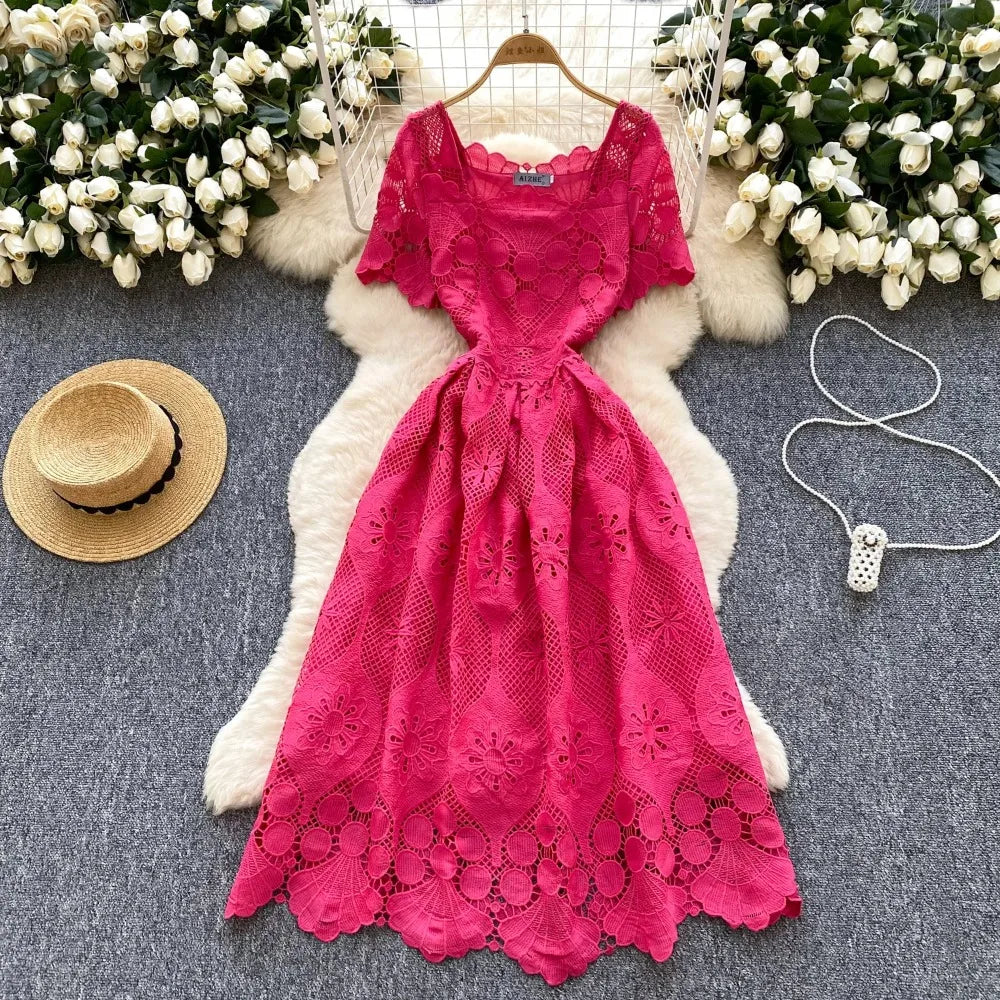 Crochet Lace Slash Neck Boho Sundress