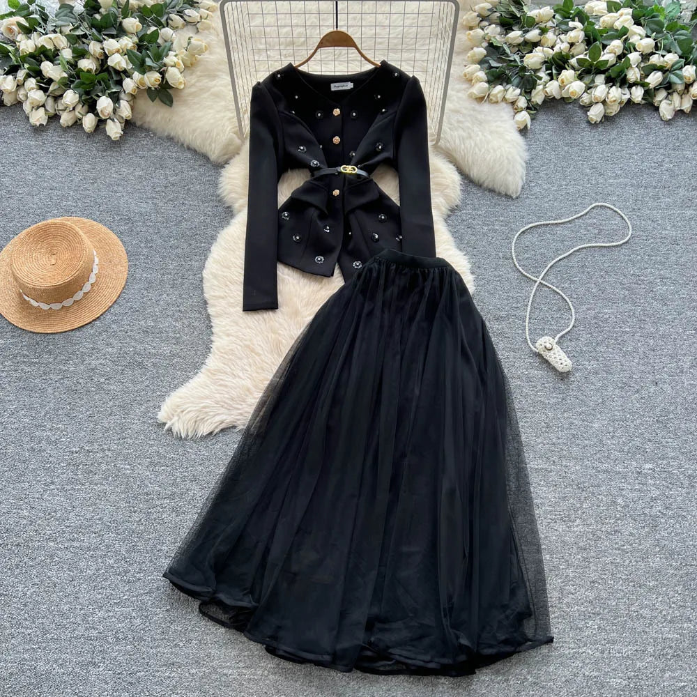Sequin Mesh High Waist Two Piece Set