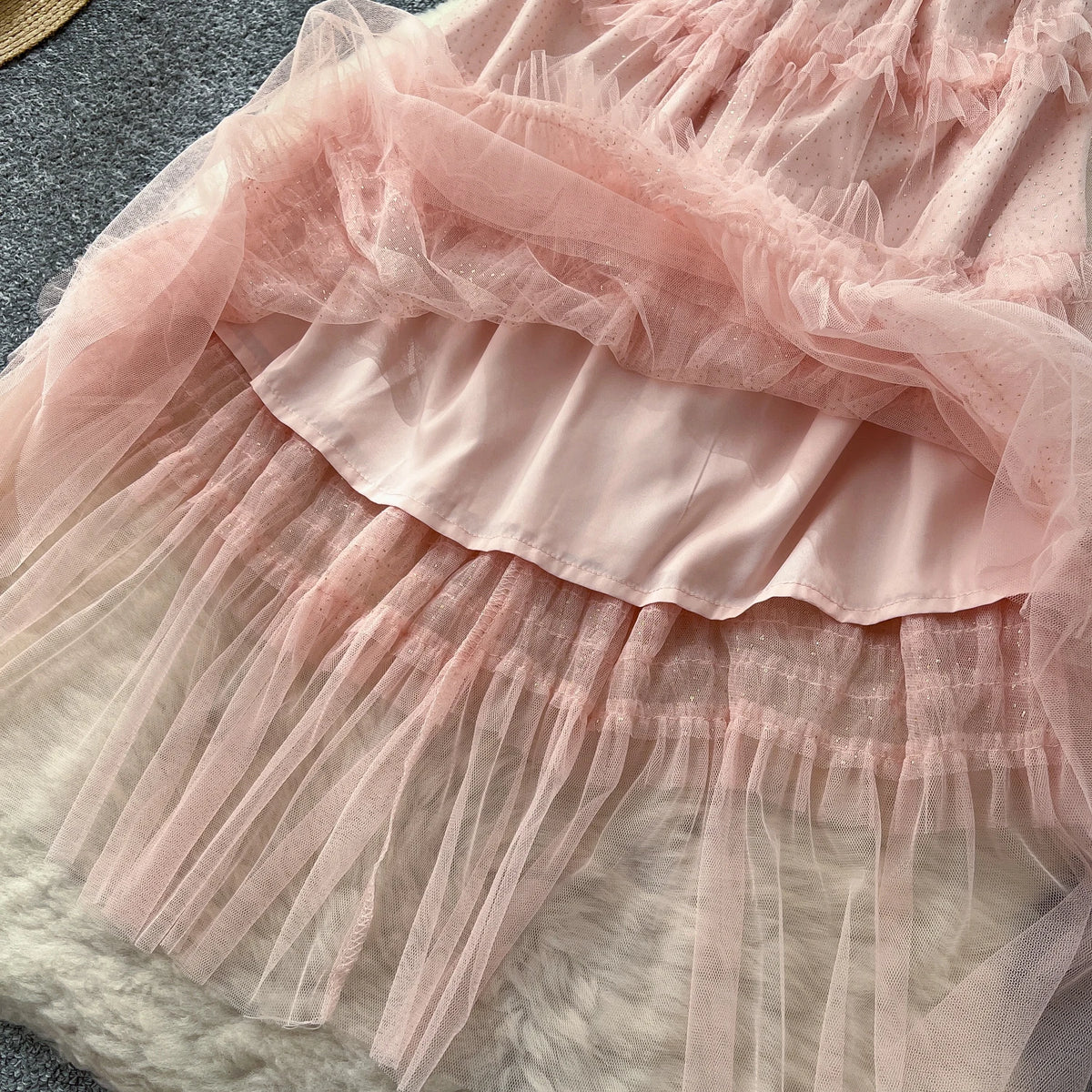 Glitter Mesh Puff Sleeve Dress