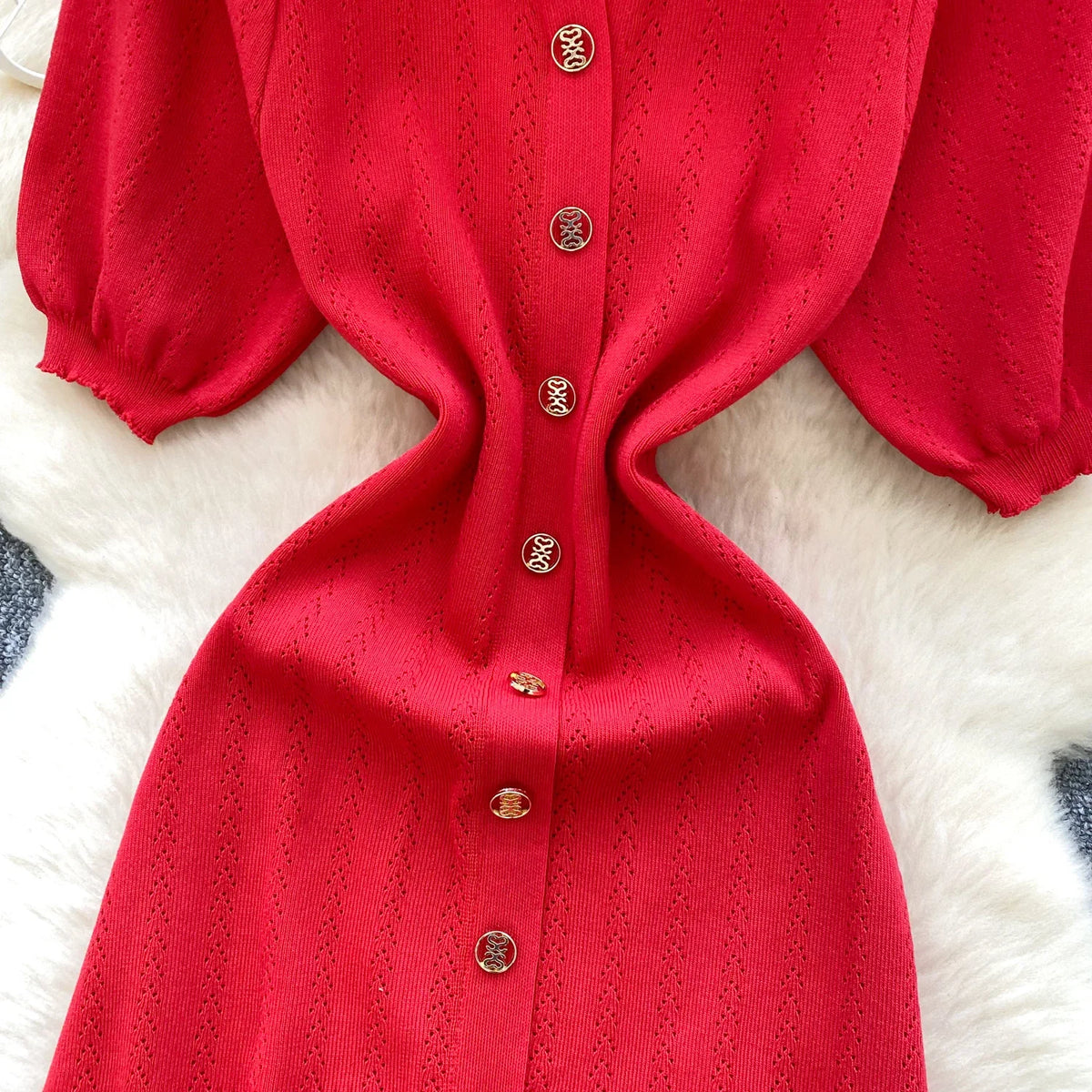 Ruched Single Breasted Knit Bodycon Dress