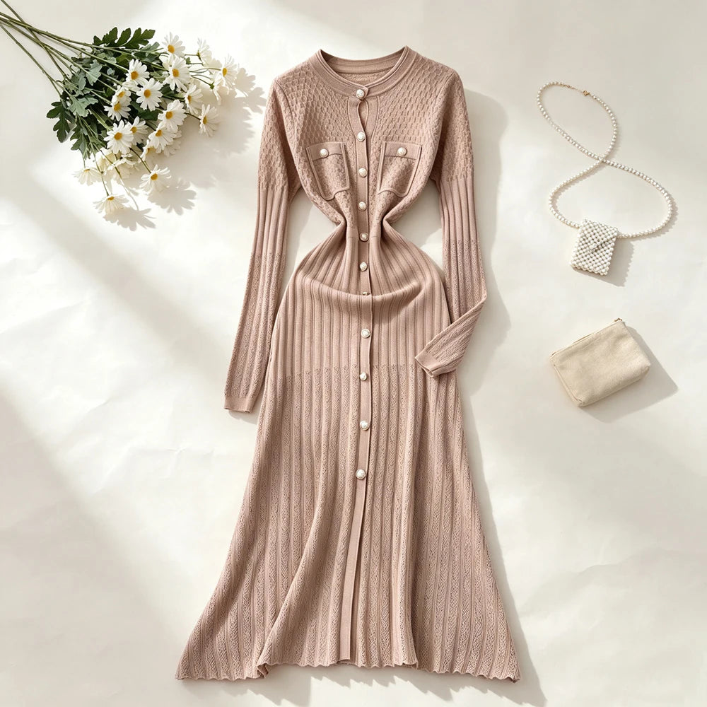 Patchwork Knit Maxi Shirt Dress