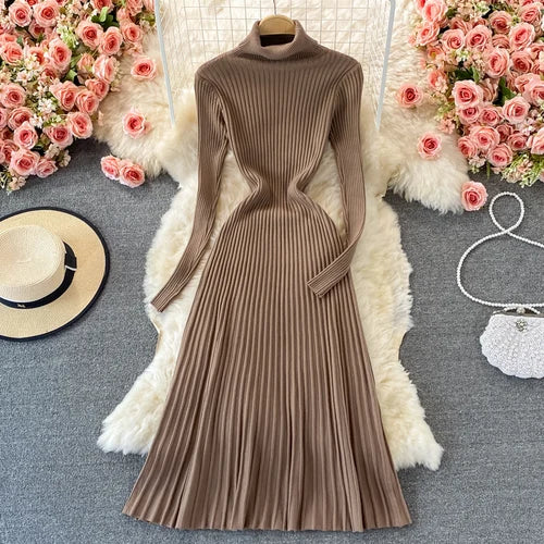Turtleneck Knit A-Line Sweater Dress