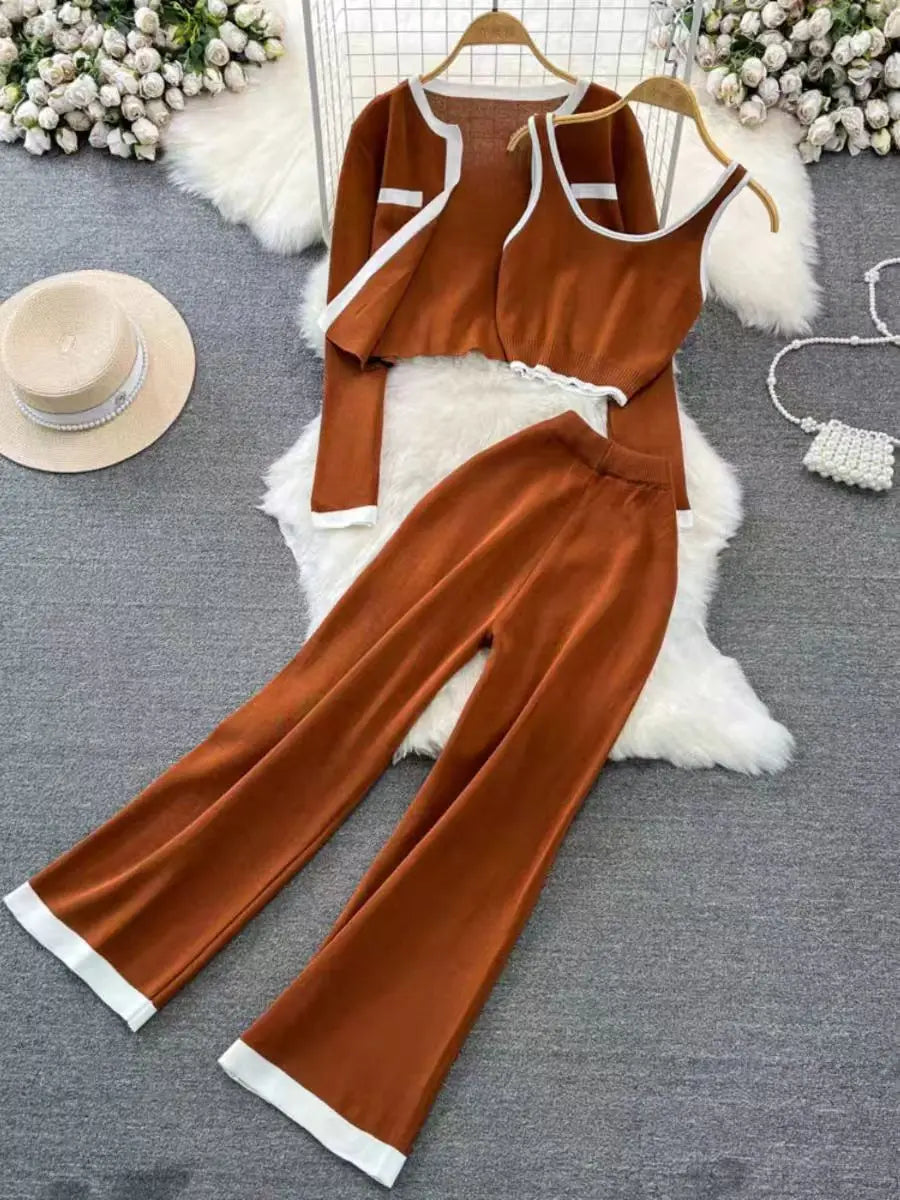 Knit Coat Vest and Wide Leg Pant Set