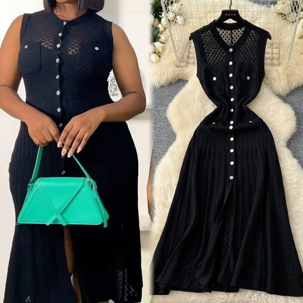 Button Front Knit Maxi Shirt Dress With Pockets