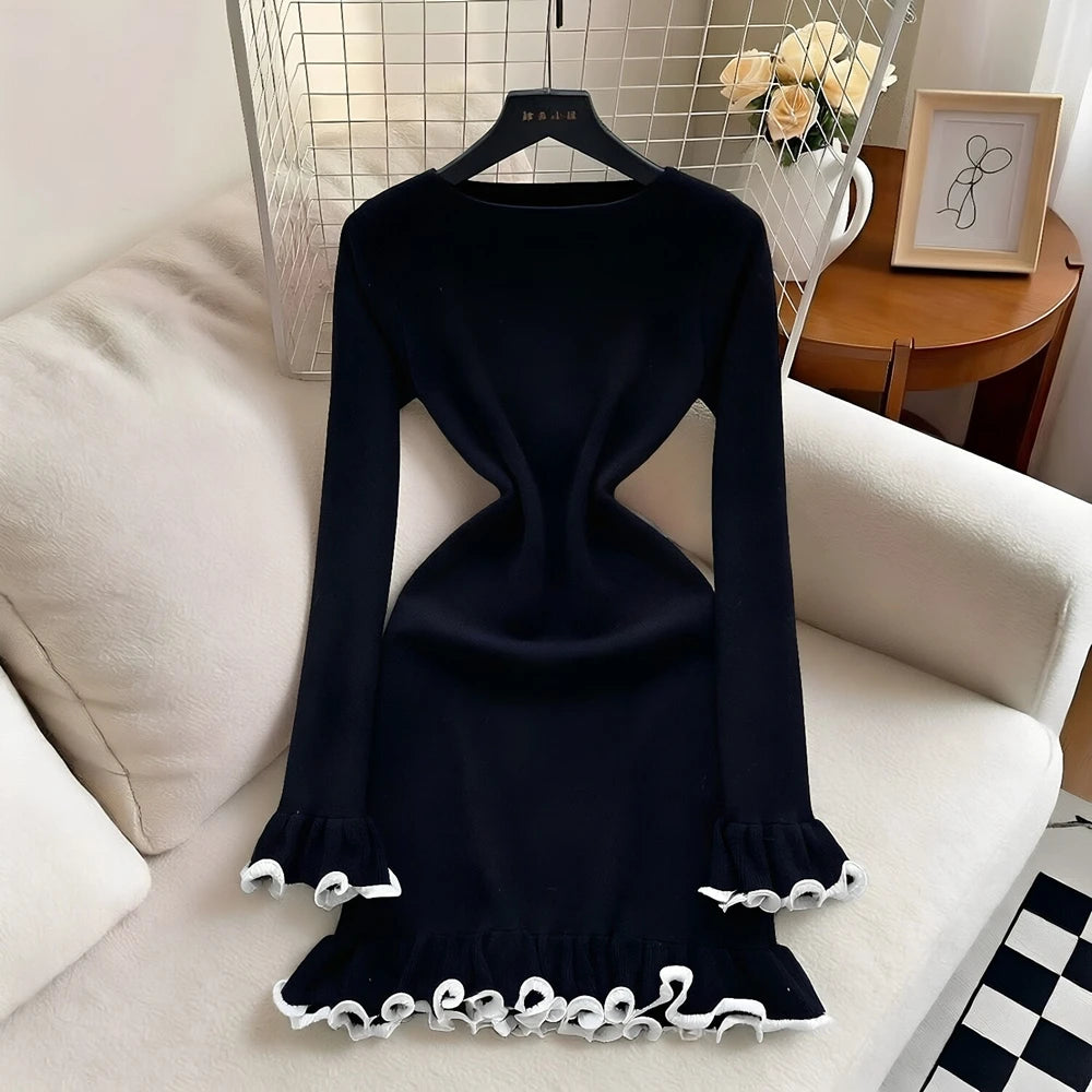 Tiered Ruffle Knit Bodycon Mini Dress