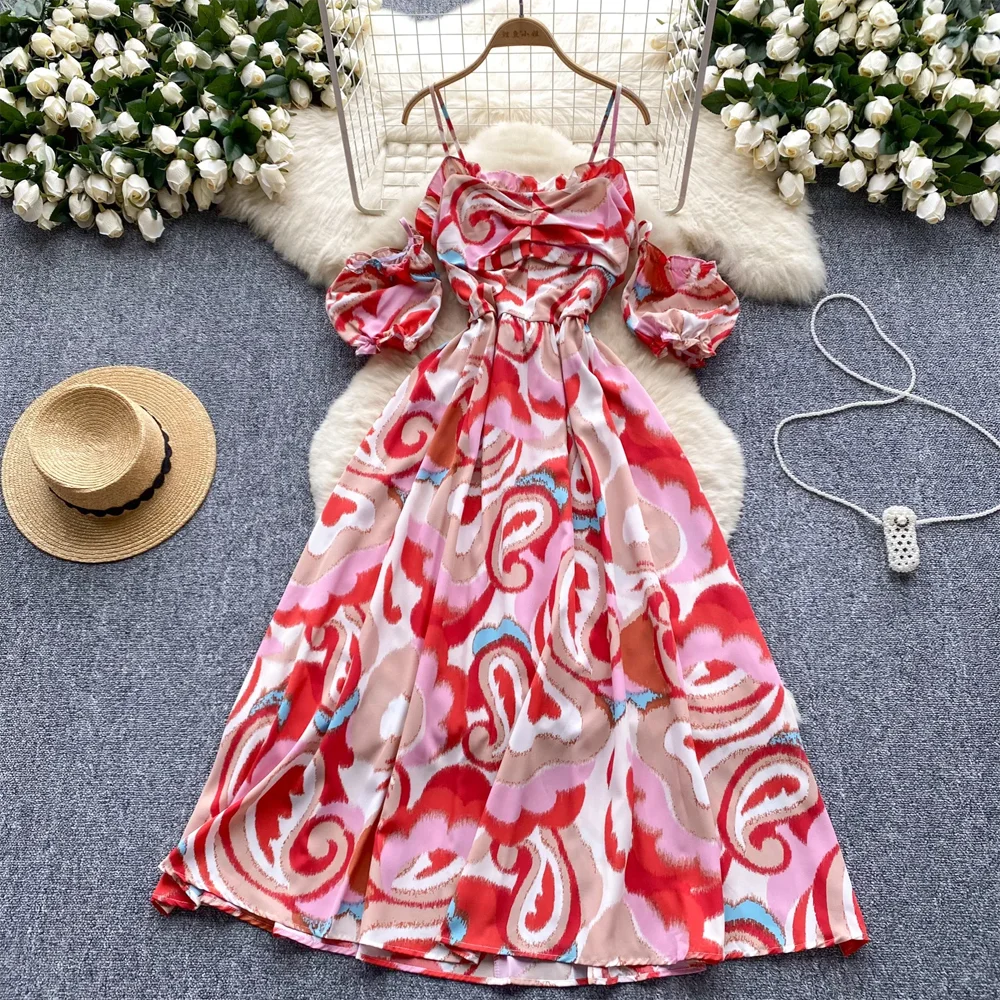 Off-Shoulder Print Maxi Summer Dress