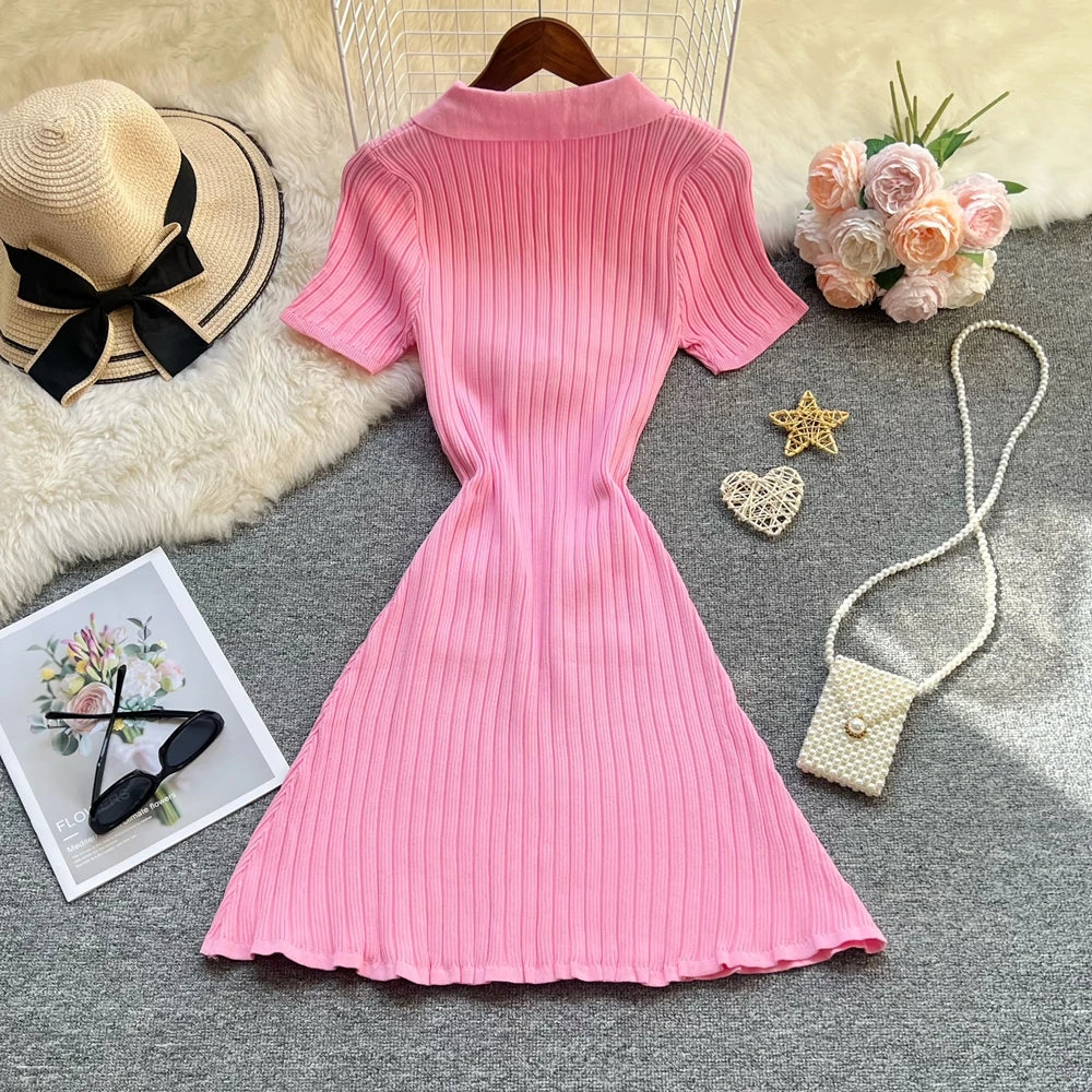 Slim Waist Knit Mini Dress