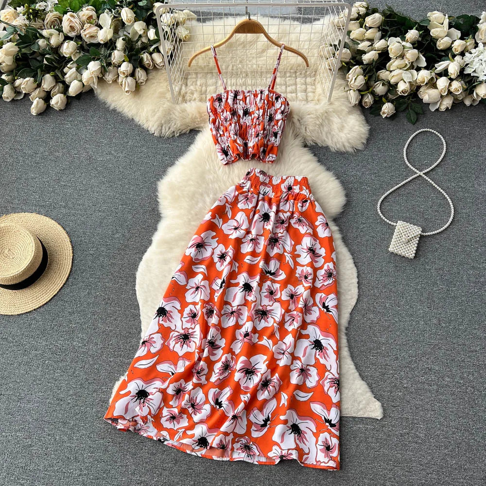 Floral Crop Top And Maxi Skirt Set