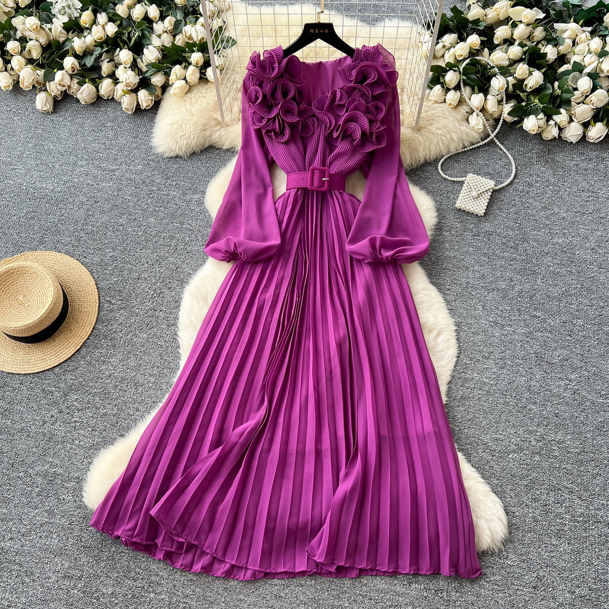 Floral Ruched Mesh Party Dress