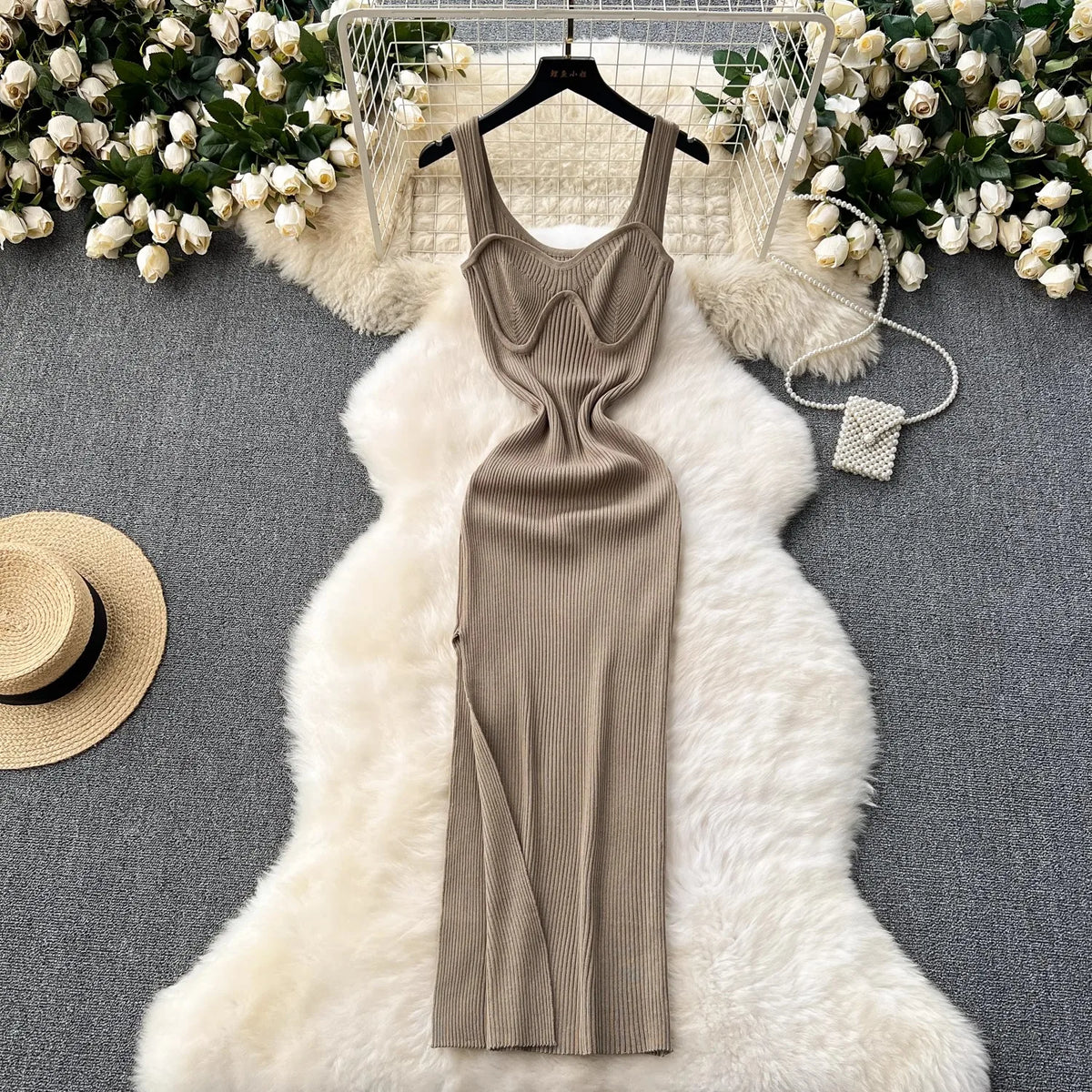 Sleeveless Knit Slit Maxi Tank Dress