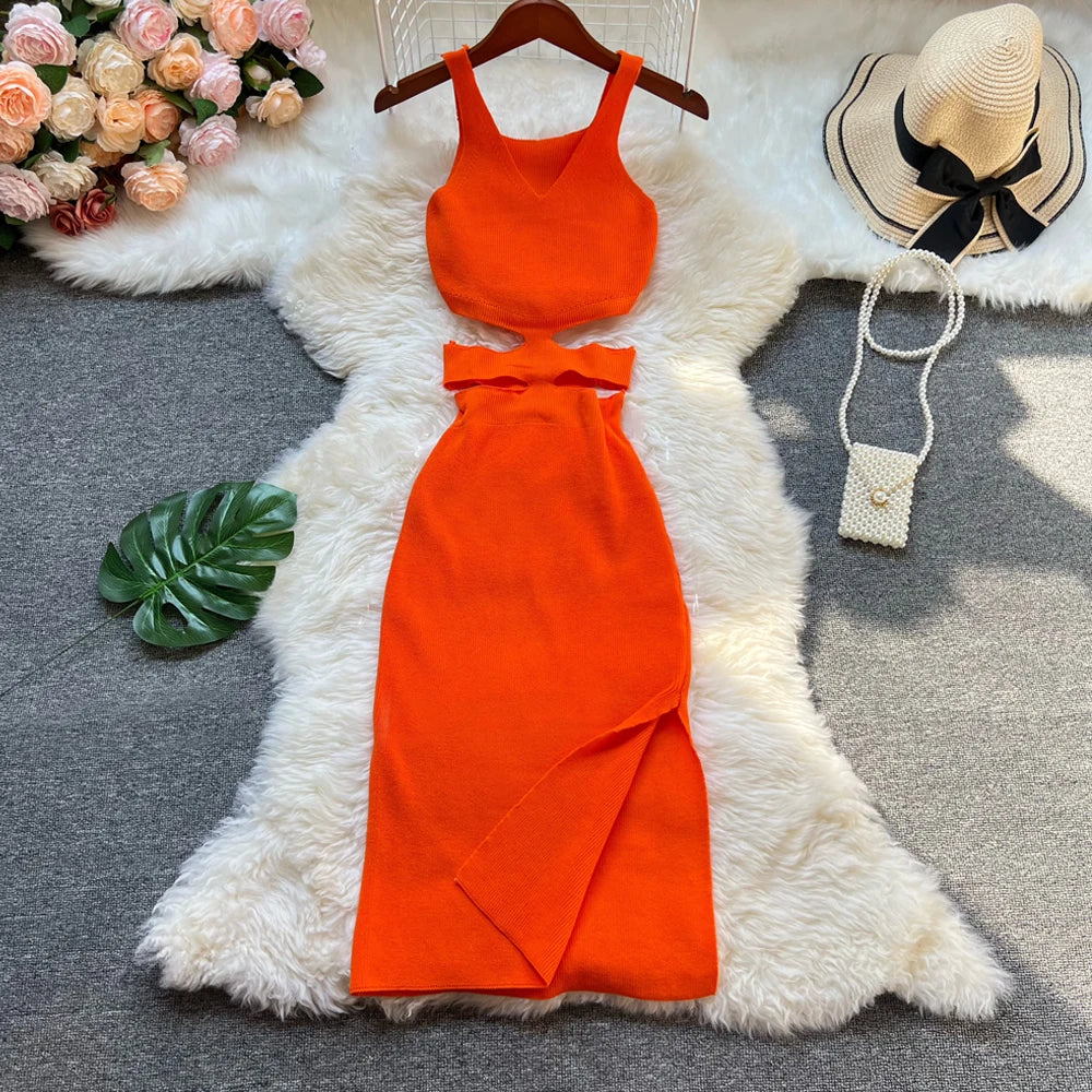 Hollow Out Waist Knit Bodycon Dress
