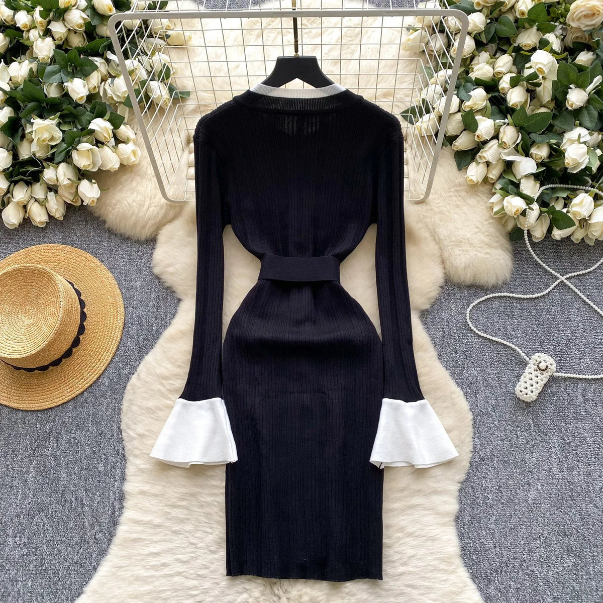 Belted Knit Bodycon Mini Dress