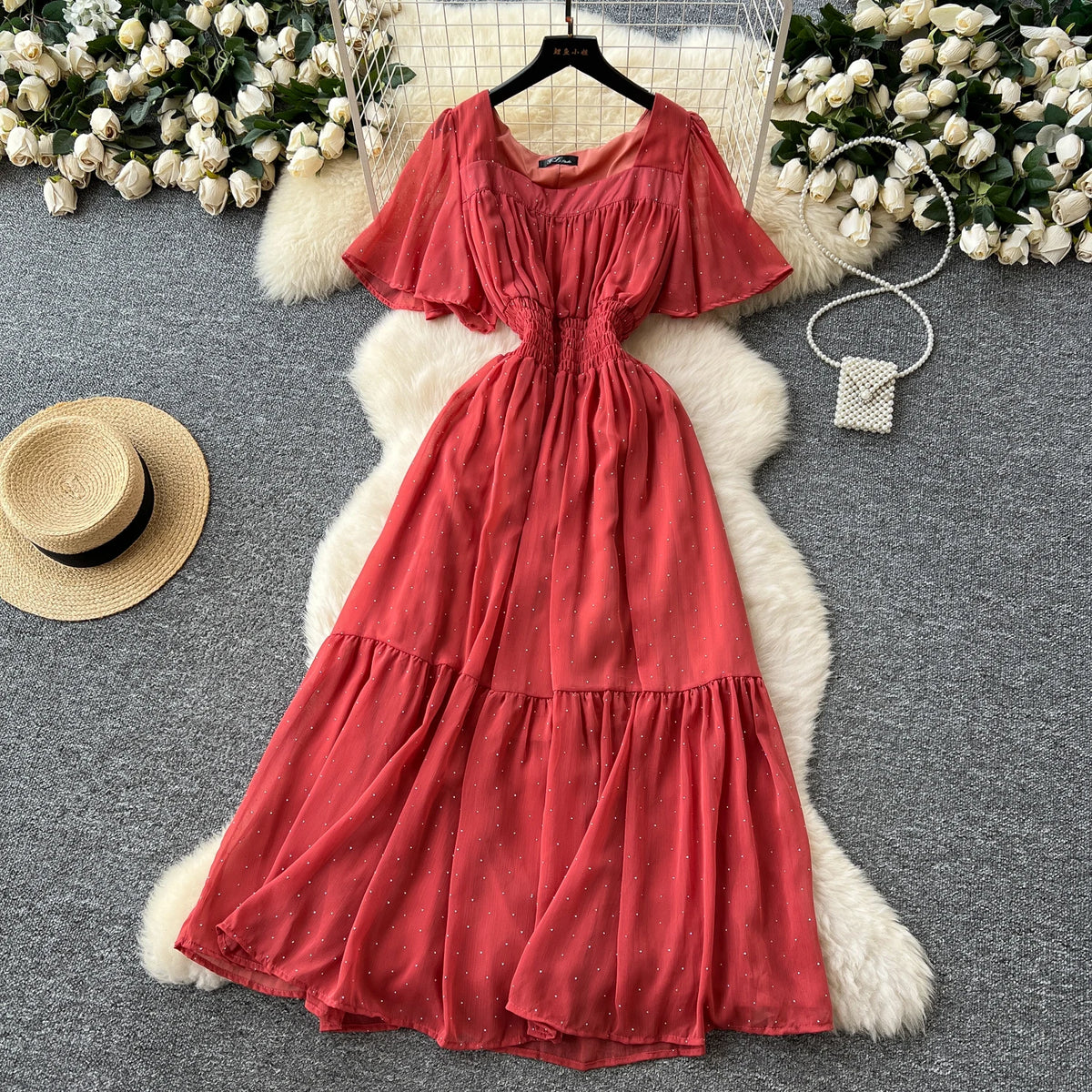 Glitter Chiffon High Waist Party Dress