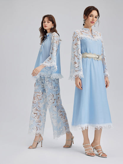 İki Renkli Dantelli Barok Kelebekli Bluz